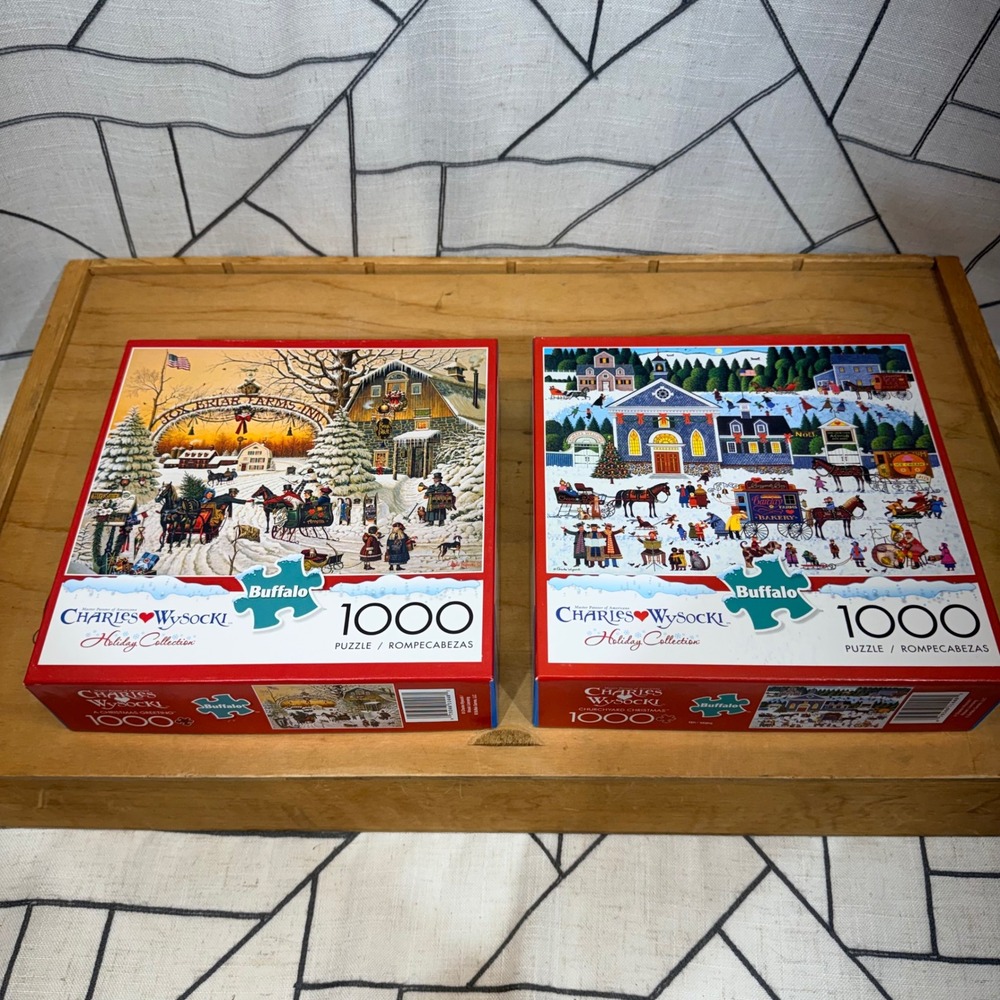 Buffalo Jigsaw Puzzle 1000 Piece Christmas Charles Wysocki Holiday Set of 2 READ